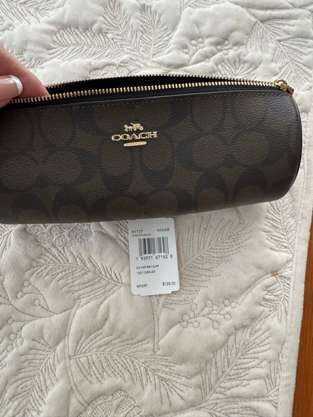Coach Brown Signature Cylinder Zip Pouch with Gold Hardware - Picture 5 of 5